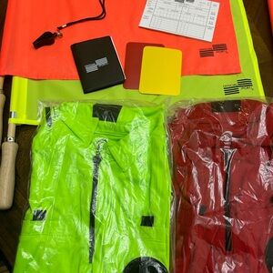 2 soccer referee shirts and accessories